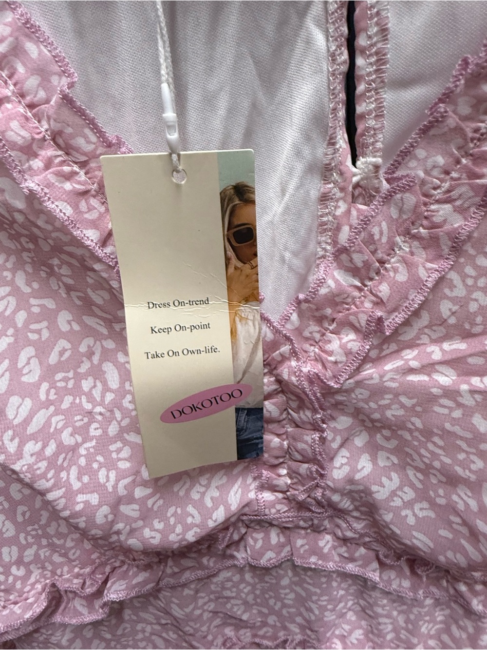 NWT DOKOTOO Pink Ruffle Tiered Mini Dress | Boho Floral | Size L - Picture 10 of 11